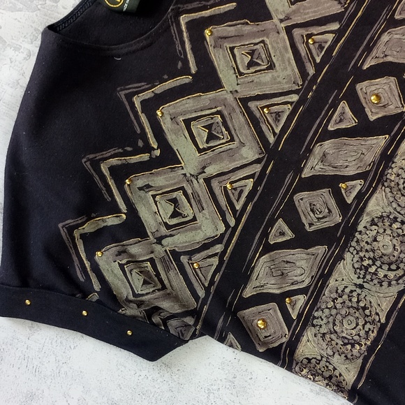 VINTAGE 90s Picadilly Fashions Triangular  Pattern T-Shirt - Picture 6 of 7